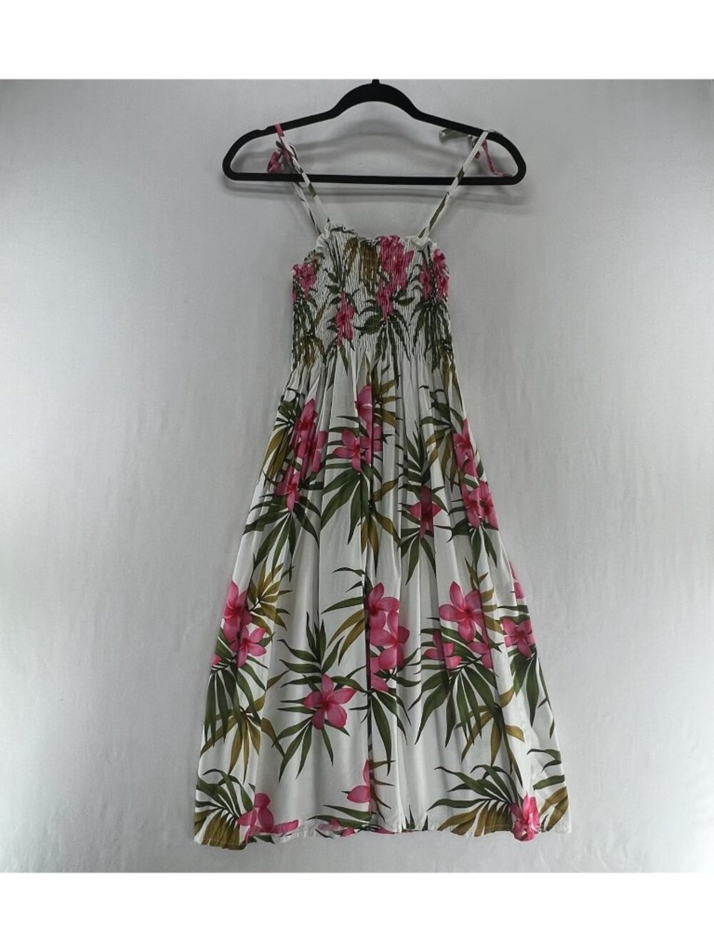 Royal Hawaiian Creations Smocked Sundress Womens S Rayon Plumeria Floral White - Picture 2 of 11